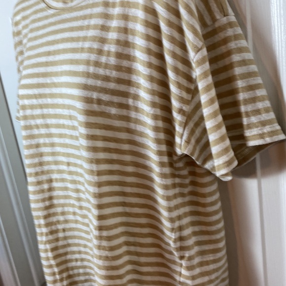 J.Crew Linen Blend Tee Size Large Short Sleeve Strip White Tan - Picture 4 of 8